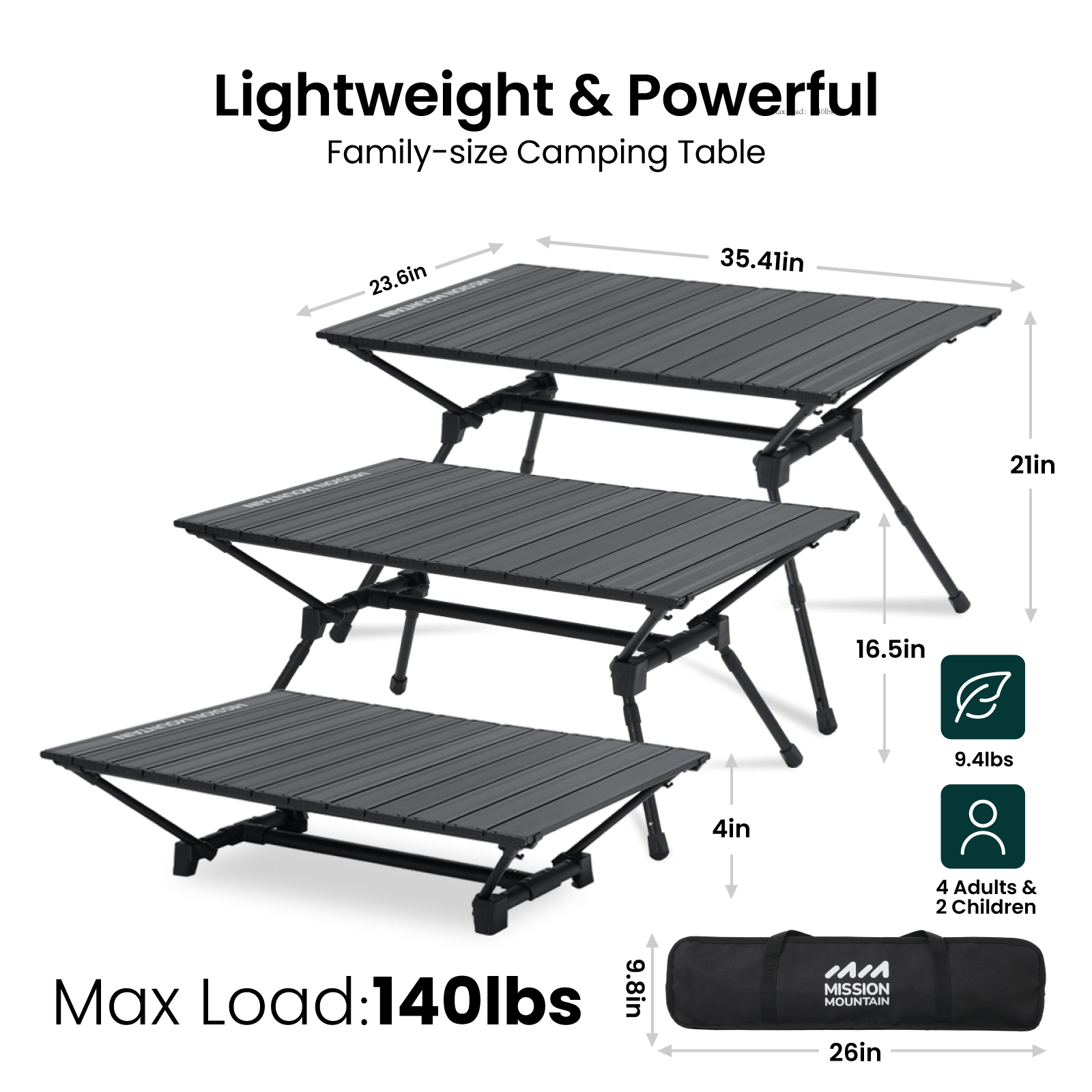 S4 Camping Table, Outdoor Folding Table with Adjustable Legs